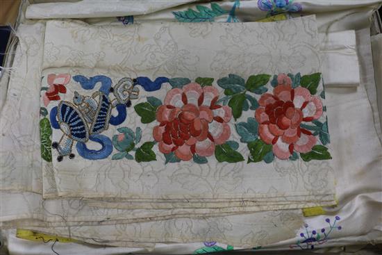 A collection of Chinese embroidered silk panels and appliques